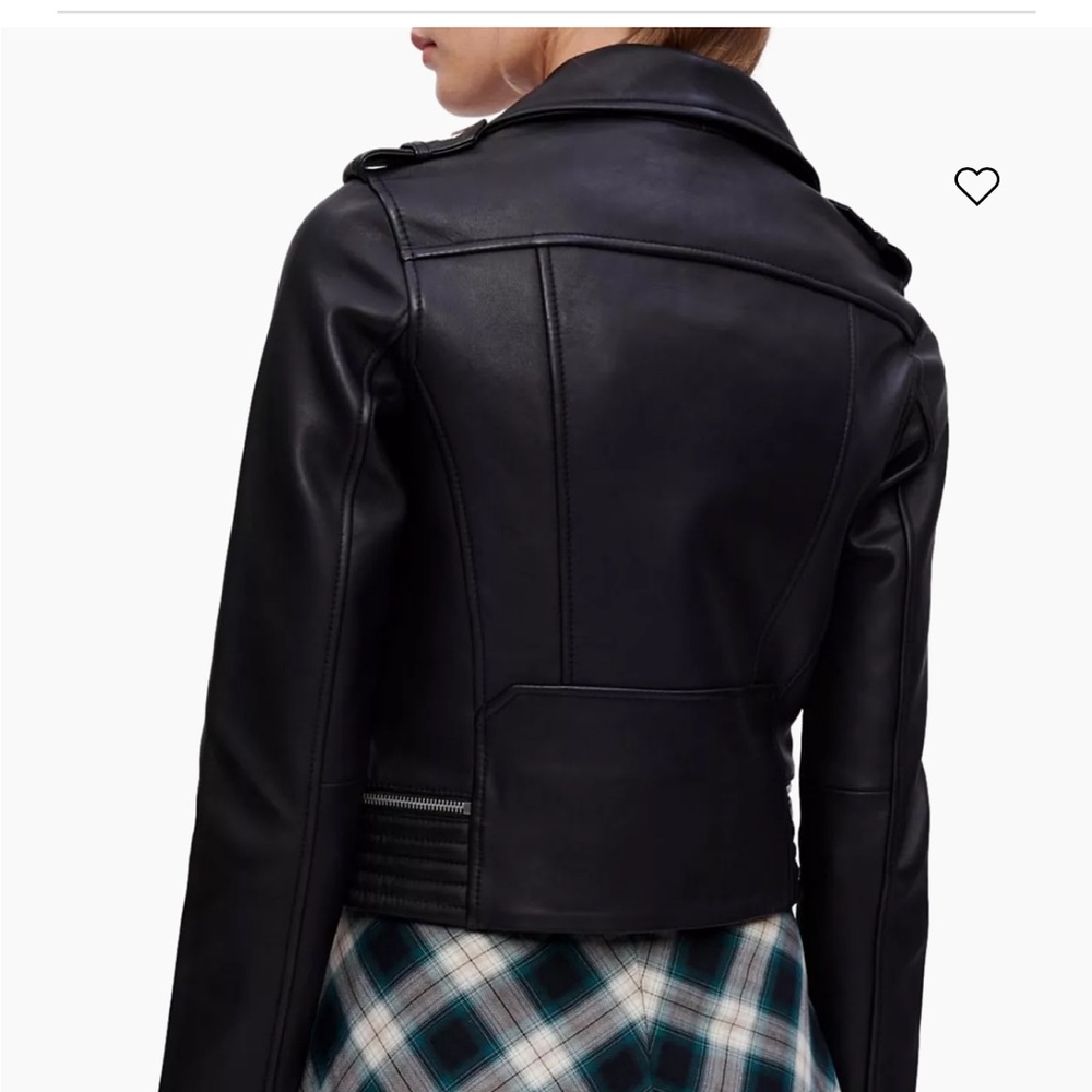 Maje Black Leather Biker Jacket with Silver Accents - Picture 3 of 6